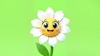 A cartoon flower with a big smile on its face
