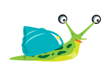 A cute cartoon snail with aqua green shell 
