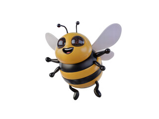 A cartoon bee with yellow and dark stripes smiling  on a transparent background