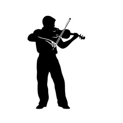 Fototapeta premium a black silhouette of a man playing the violin black, man, play, silhouette, stand, violin, violinist , Generative art.