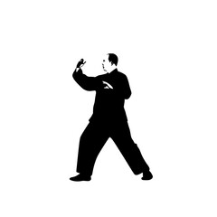 a black silhouette of a man dressed in a suit dancing black, dance, dress, man, martial, point, silhouette, stand, suit , Generative art.