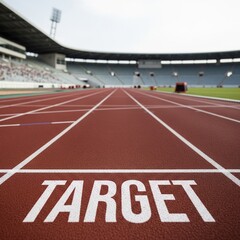 Pista di Atletica con Traguardo Target concetto di obbiettivo, risultato, determinazione