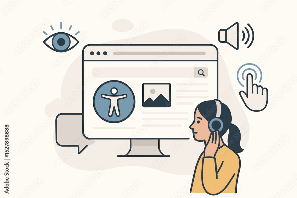 Poster web accessibility concept illustration. digital inclusion for people with disabilities. website with
