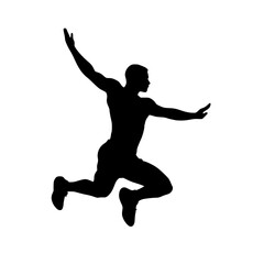 a black silhouette of a man leaping in the air black, jump, leg, man, silhouette , Generative art.