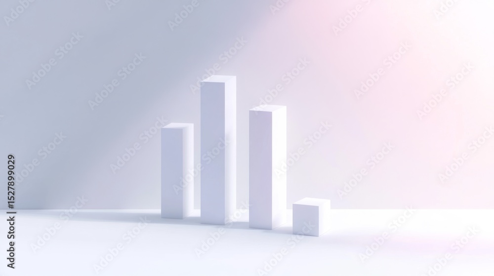 Poster a minimalistic d bar graph with soft shadows on a white background, perfect for business presentatio
