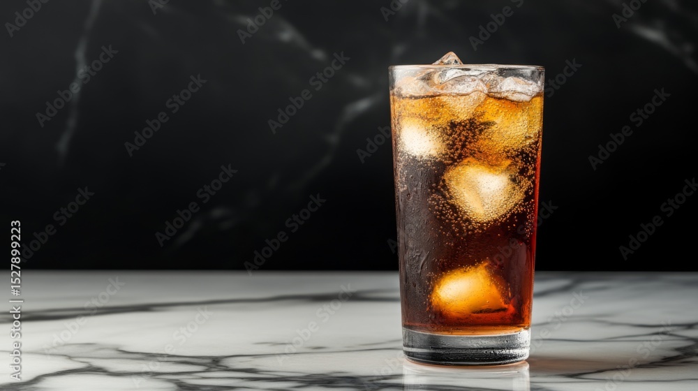 Aufkleber a minimalistic shot of a glass of coke on a marble countertop, with elegant lighting creating reflec