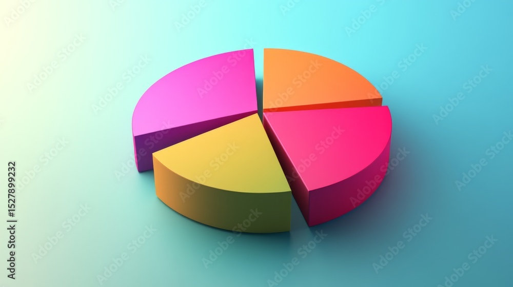 Poster A minimalist D pie chart with clearly defined segments in bold colors, displayed on a smooth gradient background, emphasizing simplicity in data visualization.