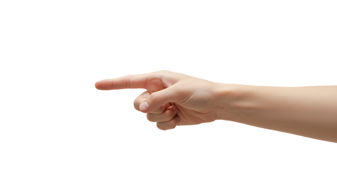 Human Hand Pointing Finger Right Isolated on Transparent Background