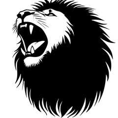 black and white silhouette of the head of a lion with an open mouth black, head, icon, illustration, lion, logo, mouth, open, silhouette, tooth