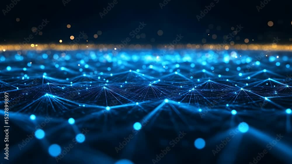 Poster abstract blue network. light points connect, forming complex web across the image