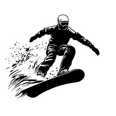 a black and white silhouette of a man riding a snowboard black, hill, man, mountain, ride, silhouette, snowboard, snowboarder