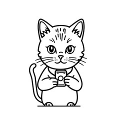 Obraz premium スマホで注文する猫｜Cat Ordering on Smartphone