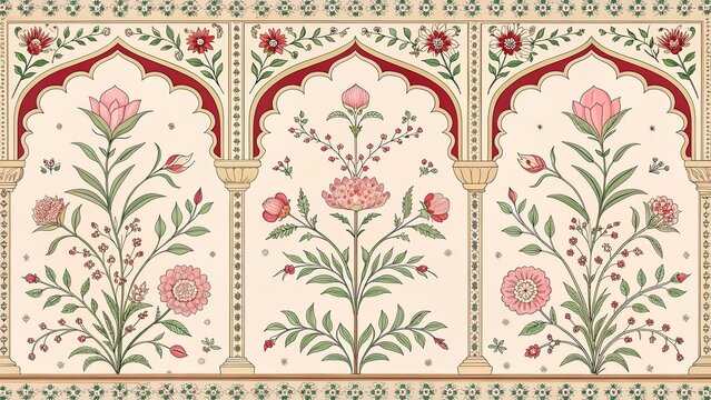 Mughal Wedding card Design, Invitation design for mehendi, Peacock, watercolor Background.