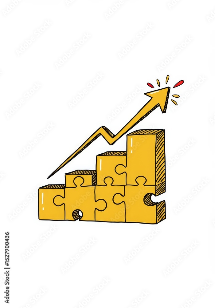 Poster puzzle piece growth chart - upward trending arrow above a puzzle piece bar graph showing growth and 