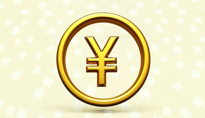 Golden yen symbol encircled, set against a patterned background