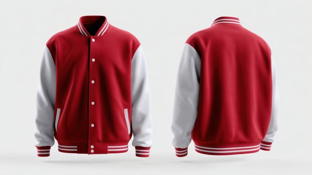 Varsity jacket mockup front and back on seamless white background