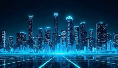 Futuristic Cityscape with Neon Lights and High-Rise Buildings