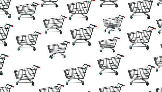 Seamless vector pattern of large black shopping carts on white background ,  purchase,  ecommerce