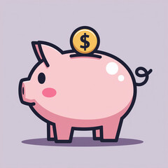 Obraz premium Flat vector illustration of piggy bank with coin. Savings, money management, financial planning and budgeting concept. Cute minimal design isolated on white background