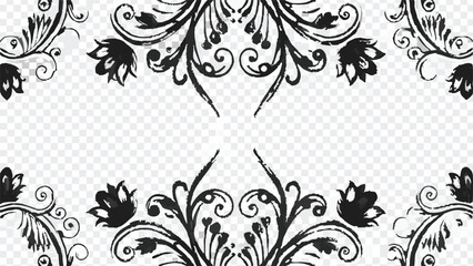 Elegant floral design with black ink style, positioned at the top and bottom edges of the composition