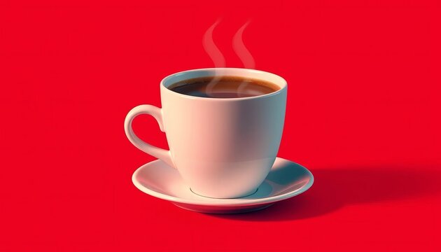 Retro coffee cup on red background, vector illustration,   hot coffee,  latte