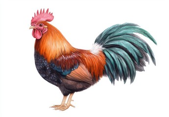 Fototapeta premium Beautiful and Elegant Watercolor Rooster Artwork with Faded Texture Ideal for Home Decor and Artistic Projects