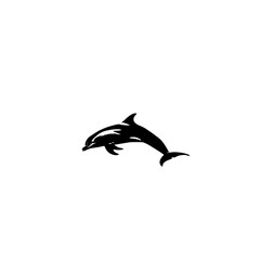 a black silhouette of a jumping dolphin on a white background black, dolphin, logo, silhouette, water , Generative art.