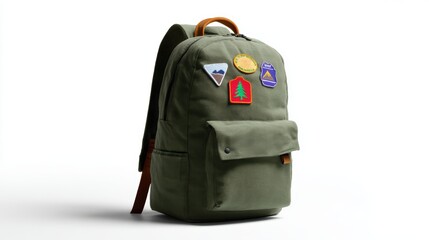 Summer camp backpack with patches mockup on white background