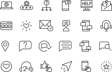 Comprehensive Set of Customer Support & Communication Icons 24/7 Help, Feedback, Messaging, Email, and More