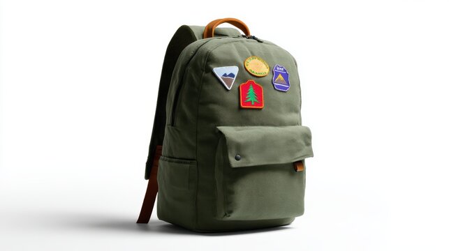 Summer camp backpack with patches mockup on white background