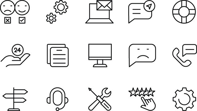 Customer Service Icons Feedback, Support, Help, and Communication Line Art Illustrations
