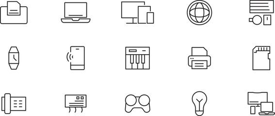 Collection of Minimalist Line Icons Technology, Devices, and Gadgets