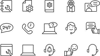 Comprehensive Customer Support Icon Set 24/7 Help, Technical Assistance, Feedback, and More