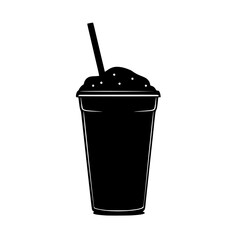 a cup of drink with a straw icon in black style on a white background black, cup, drink, glass, icon, silhouette, straw, style , Generative art.