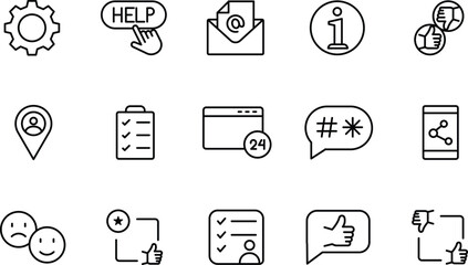 Collection of Essential Web and App UI Icons Help, Support, Settings, Communication, Feedback, and More