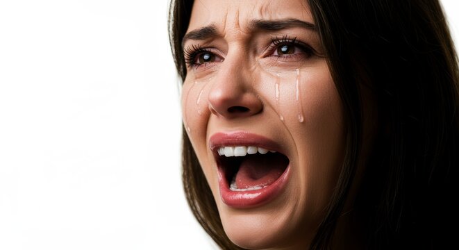 Dramatic closeup portrait of a distraught woman expressing extreme grief and sorrow