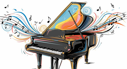 Colorful Music Burst from Grand Piano – Vibrant Abstract Illustration