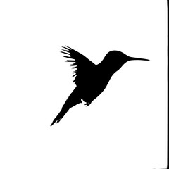 a black and white silhouette of a small bird in flight bird, black, flight, fly, hummingbird, silhouette, small, wing , Generative art.