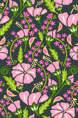 florals hibiscus Pink fabric pattern vector flat design