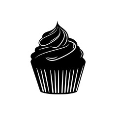 a black and white icon of a cupcake black, cream, cupcake, icon 