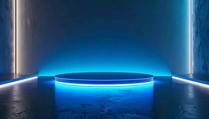 Neon Lit Platform in Blue Room