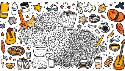 Whimsical Doodle Collection on White Background