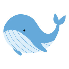 Cute baby blue whale on white background. animal cartoon vector illustration	
