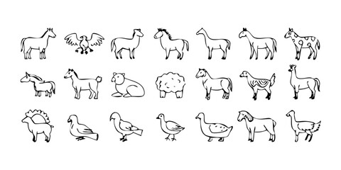 Farm animals line icon set – vector pictograms