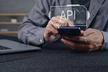 Hands Using Smartphone with API Interface Illustration on Screen