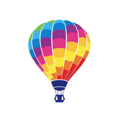 Fototapeta premium Vibrant rainbow colored hot air balloon against a stark black backdrop evokes dreams