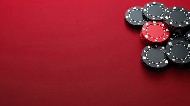 Red and black poker chips on a red surface