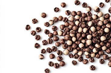 Scattered, round, light and dark brown snacks