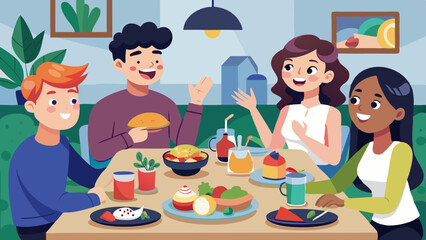 Friends Sharing Happiness While Dining &ndash; Joyful Eating and Social Gathering Concept


