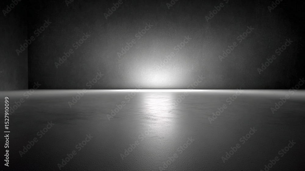 Aufkleber a minimalist, dimly lit empty room with textured walls and floor, illuminated by a soft light source